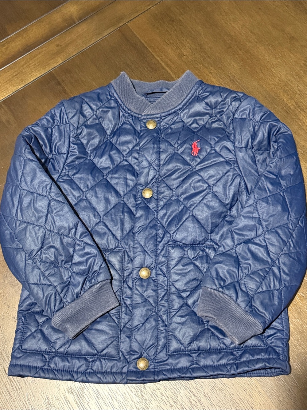 Polo by Ralph Lauren Navy Quilted Kids Jacket with Red Logo 4T